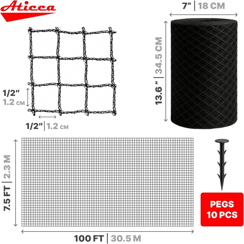 Aticca Heavy Duty Bird Netting for Garden Protection & Fruit Trees, 7.5x100 Ft with 10 Stakes – Black Anti-Bird Net for Poultry, Deer, & Squirrel Protection, Durable Nylon Mesh for Garden and Yard Use - Image 2